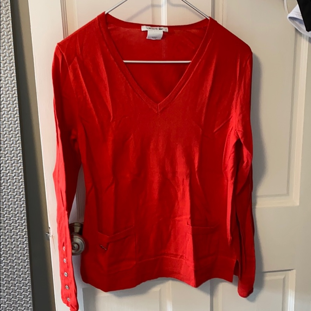 Red Lacoste v neck sweater